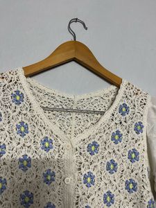 Vintage Crochet Flower Cardigan💙🤍