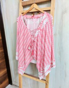 Pink Printed Cotton Shrug Size-42