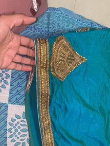 Teal Saree with Gold Embroidery
