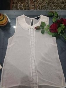 White Lace Detail Sleeveless Top