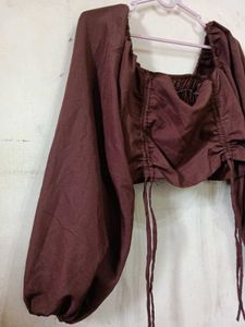 Brown Ruched Crop Top