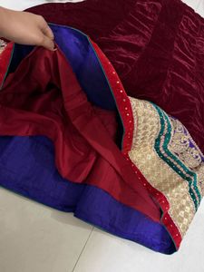 Velvet Maroon Lehenga With Dupatta
