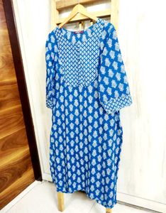 Blue Printed Cotton Kurti Size-46