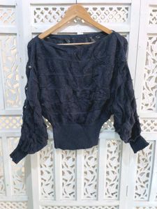 Stylish Navy Blue Sweater With Button Details (A)