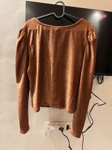Xxl Brown Puff Sleeve Top