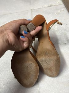 Brown Open-Toe Heels 3 Cm Dressberry Size36