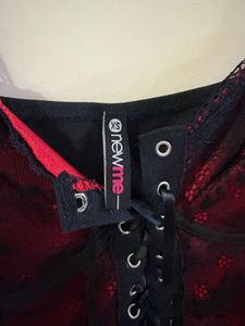 Red &amp; Black Lace Bustier Top