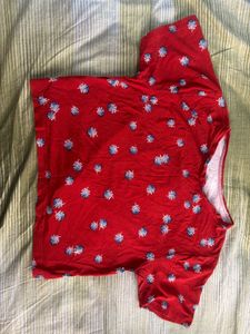 Rusty Red Floral Twist Crop Top