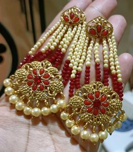 Elegant Red &amp; Gold Jhumka Earrings