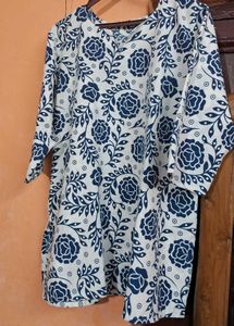 White And Blue Floral Kurti💙