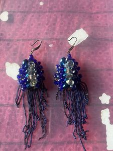 Blue Beaded Dangle Earrings