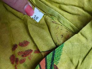 Women Olive Green Kurta With Yellow Printed Shrug