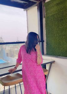 Pink &amp; White Striped Kurti
