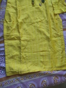 Silk Yellow Handwork Kurti