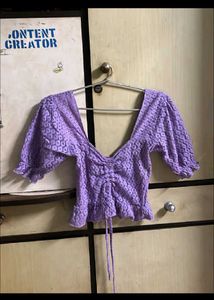 Lilac Lace-Knit Cropped Top