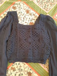 Navy Blue Chiffon Crop Top  Summers For Girls