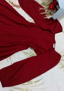 Red Maxi Dress with Puff Sleeves