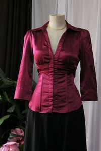 Elegant Magenta Satin Corset Shirt