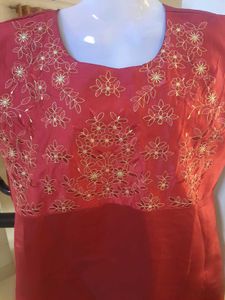 Red Embroidered Kurta