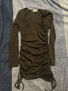 Black Ruched Long Sleeve Dress