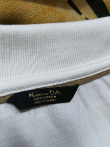 Massimo Dutti Men White Cotton Polo Tshirt