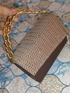 Brown &amp; Gold Chain Shoulder Bag