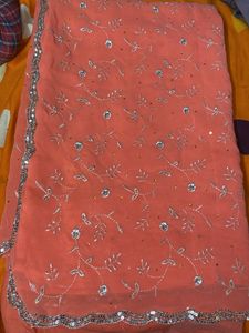 Peach Embroidered Saree