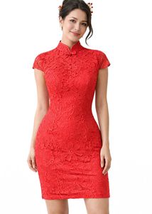 Red Lace Cheongsam Dress