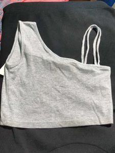 Gray One Shoulder Top