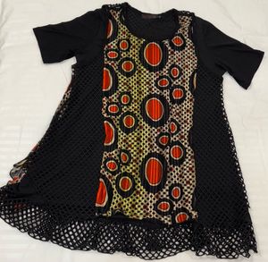 Black &amp; Multicolor Printed Net Layered Top