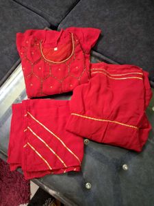 Red Embroidered Kurta Set 42 xl size