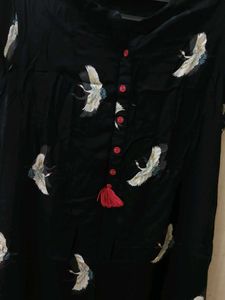 Crane Print Top And Teal Blue Colour Kurta
