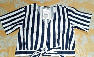 Striped Tie-Front Crop Top