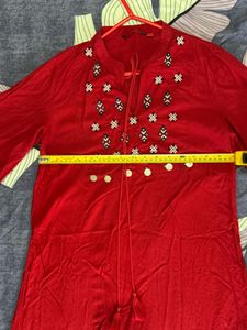 Red Embroidered Tunic Dress