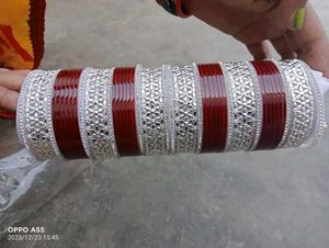 Bridal Red &amp; Silver Chooda Set Traditional Bangle