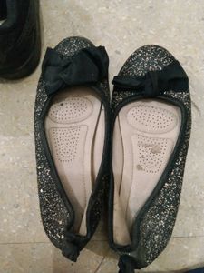 Sparkly Black Bow Flats