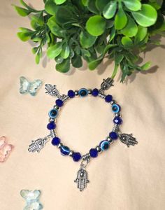 Stylish Evil Eye Blue Bead Bracelet with Hamsa