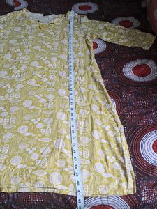 Yellow Printed Cotton Kurti/Dress – 3/4 Sleeve