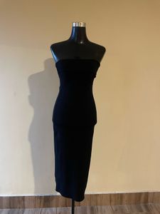 Black Strapless Midi Dress