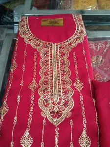 Red &amp; Gold Embroidered Salwar Kameez Suit