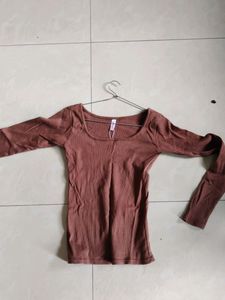 Nice Brown Ribbed Crop Top