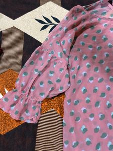 Pink Polka Dot Top with Tie Back