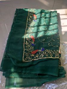 Rajputi chiffon New dark green Saree