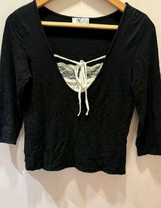 vintage Black Lace Trim Top