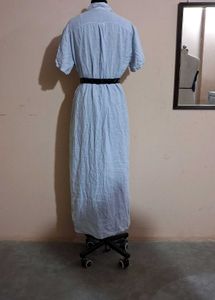Light Blue Linen Long Shirt Dress