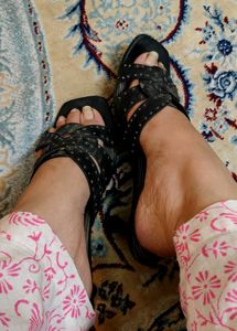 Studded Black Leather Slides
