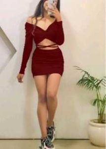Red Long Sleeve Mini Dress - Cutout