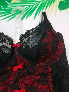 (400)Seductive Red &amp; Black Lace Camisole