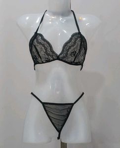 3 peice Black Lace Lingerie Set