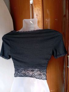 Black Lace Trim Crop Top